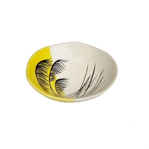 Black Toe Toe on White Porcelain Yellow Dipped 7cm Bowl