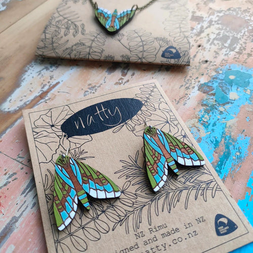 NZ Rimu Earrings Puriri Moth