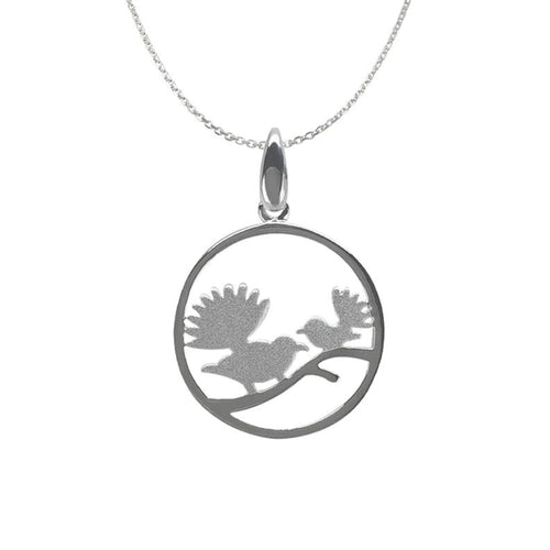 Sterling Silver Pendant - Fantails in Circle Mat