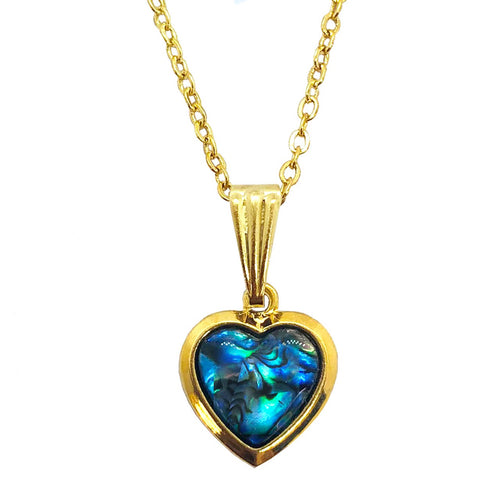 Paua Pendant Heart Gold Boxed