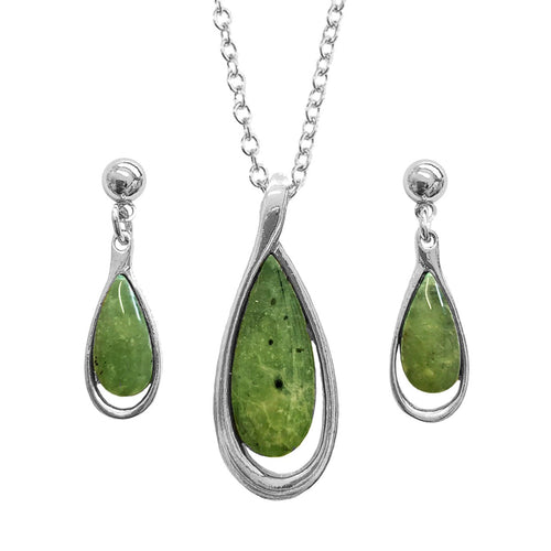 Greenstone Set Silver Plated Boxed Drop