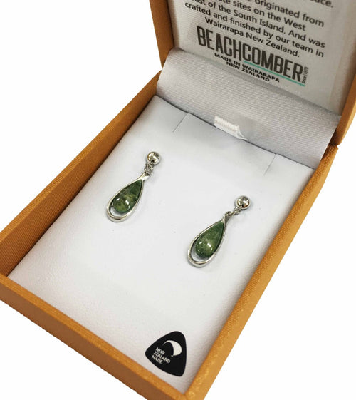 Greenstone Earrings Silver Plated Boxed