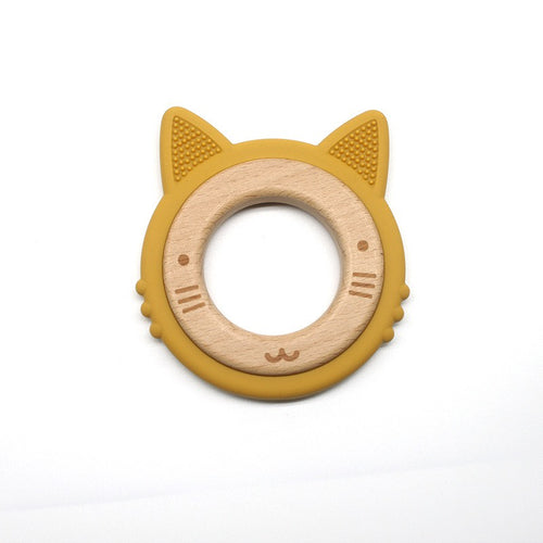Food Grade Silicone & Wood Teether - Cat
