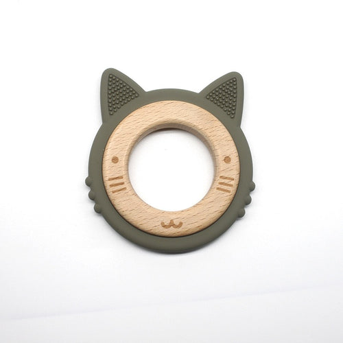 Food Grade Silicone & Wood Teether - Cat