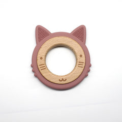 Food Grade Silicone & Wood Teether - Cat