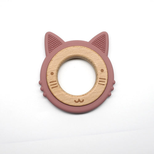 Food Grade Silicone & Wood Teether - Cat