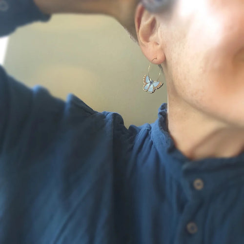 NZ Rimu Earrings Common Blue Butterfly