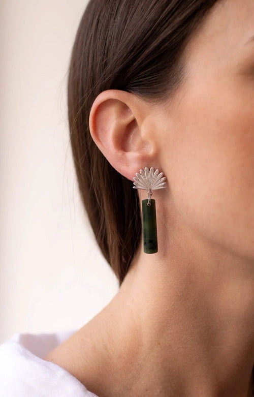 Boh Runga - Pounamu Pīwakawaka Drop Earring