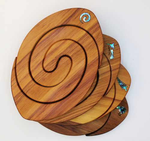NZ Native Wood - Mini Rugby Ball Tablemat Paua