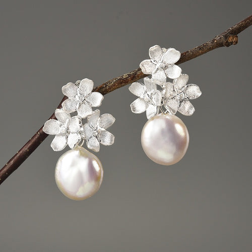 Sterling Silver Earrings - Manuka Baroque Pearl