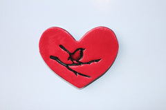 Ceramic Heart - Bird On a Branch Red
