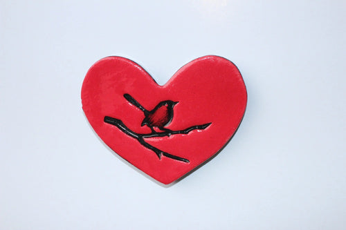 Ceramic Heart - Bird On a Branch Red