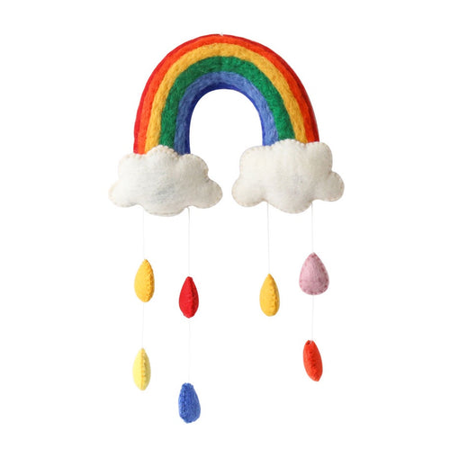 Handmade Wool Felt Rainbow & Cloud Mobile Kids Room Hanging Wall Decor