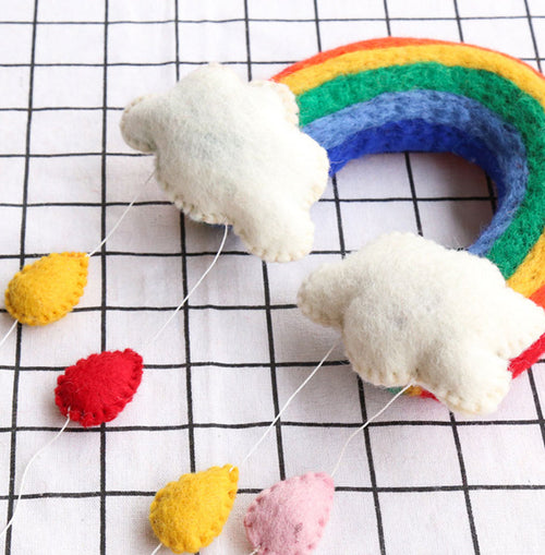 Handmade Wool Felt Rainbow & Cloud Mobile Kids Room Hanging Wall Decor