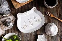 Cream White Ceramic Cat Shaped Plate