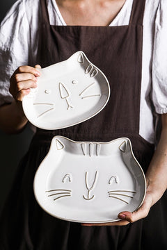 Cream White Ceramic Cat Shaped Plate
