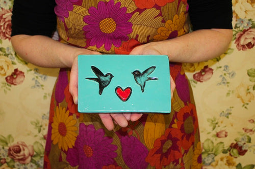 Ceramic Oblong Tile - 2 Sweet birds