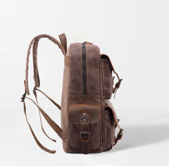 Leather Canvas Backpack Large Pocket