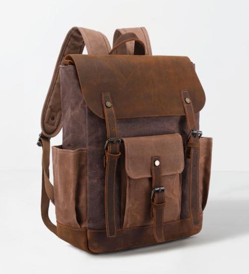 Leather Waterproof Canvas Backpack