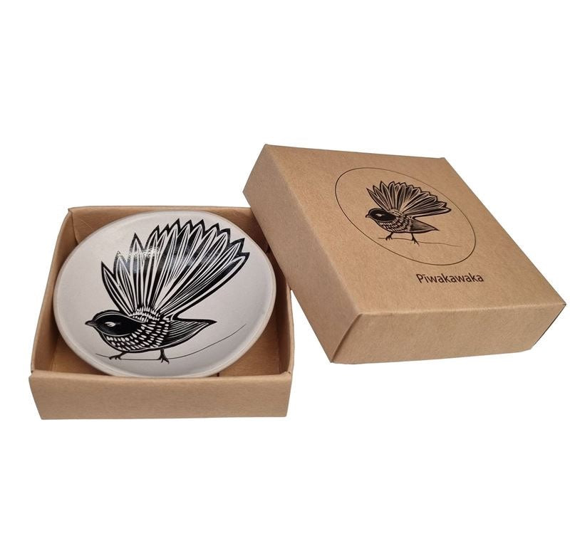Piwakawaka White on Black Bowl 7cm Piwakawaka White on Black Bowl 7cm