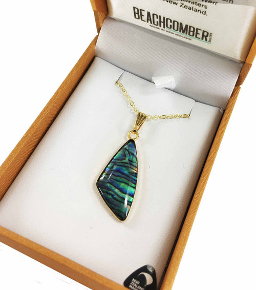 Paua Pendant Gold Boxed