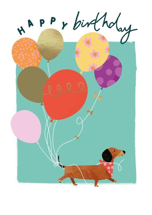Birthday Card - Happy Birthday - Dog with Balloons