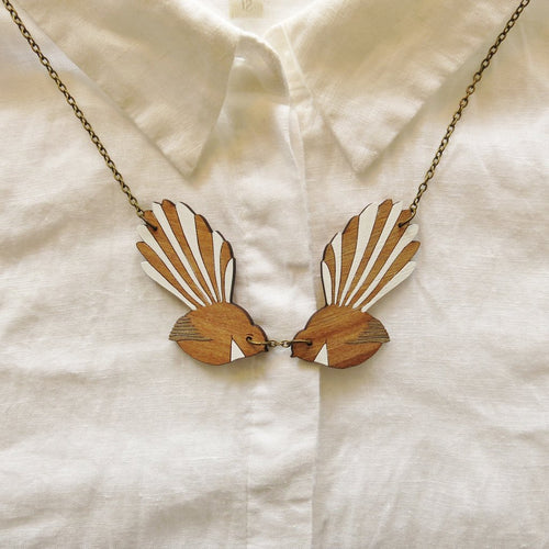 NZ Rimu 2 Fantail Necklace