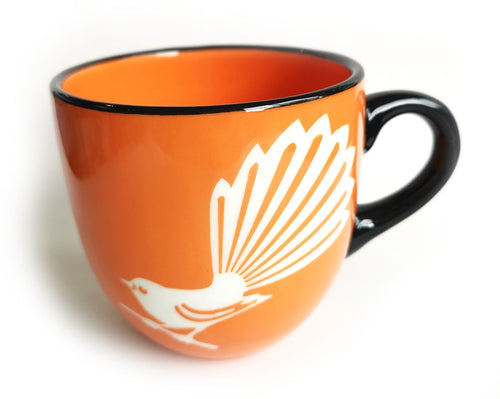 Orange Fantail Ceramic Mug Painted Pacific pottery NZ Made