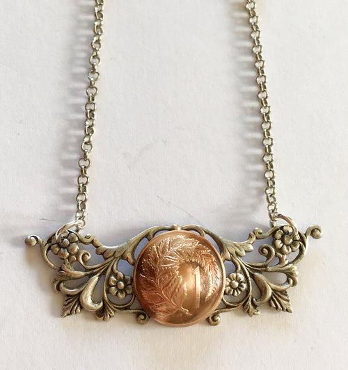 Re-minted one cent floral swag necklace