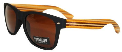 Sunnies - Black Frames/Wooden Striped Arms Sunglasses 