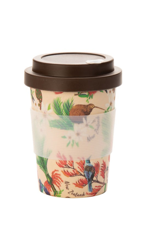 Coffee Cup Bamboo Birds Beige