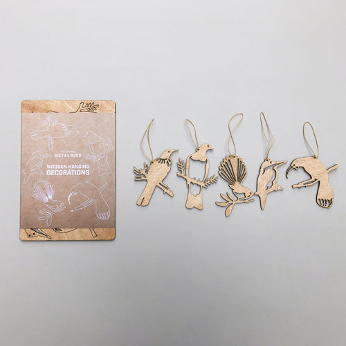 Wooden Hanging Decoration NZ Birds Set of 5