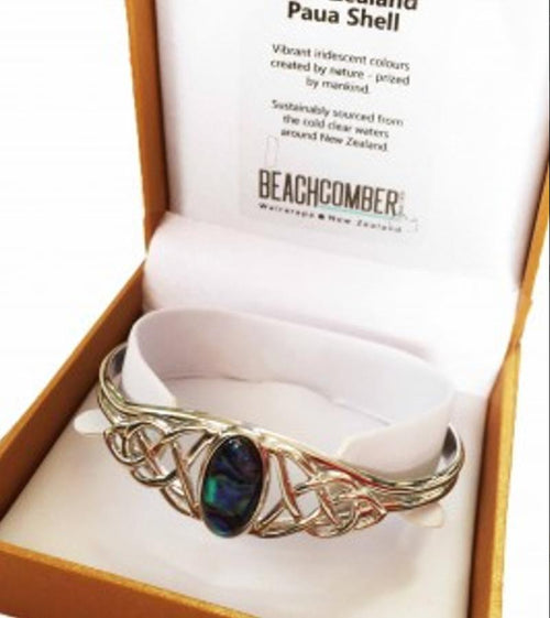 Paua Bangle Silver Celtic Boxed