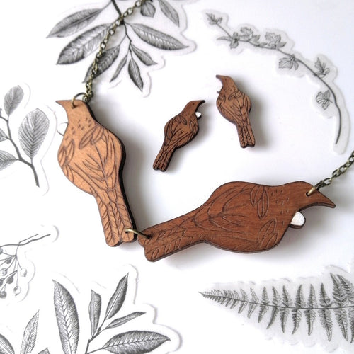 NZ Rimu Double Tui Necklace