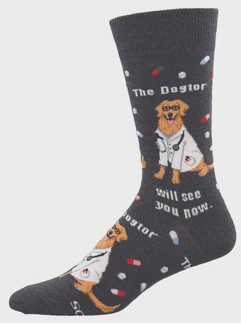 Men Socks -The Dogtor Is In - Charcoal Heather