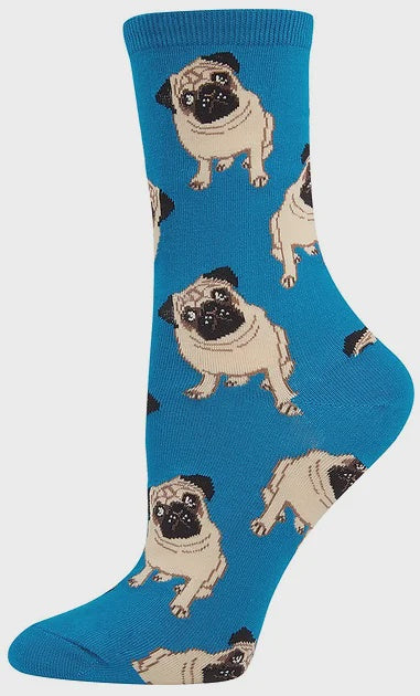 Women Cotton Socks - Pugs - Blue