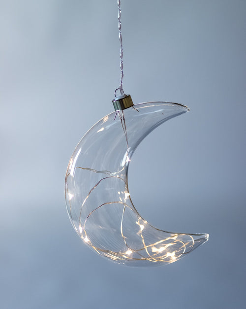 Clear Crescent Moon Hanging Clear Glass Light