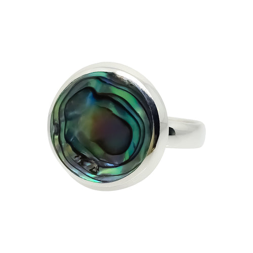 Sterling Silver Ring - MED Button Round Paua