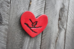 Ceramic Heart - Bird On a Branch Red