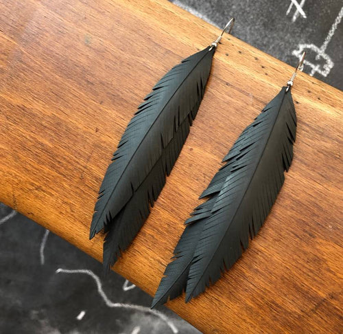 Upcycled Large Double Feathers "Jacinda" Earrings