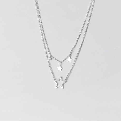 Sterling Silver Necklace - Double Layer Stars