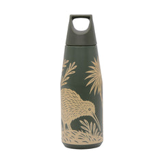 100% NZ Drink Bottle woodcut kiwi