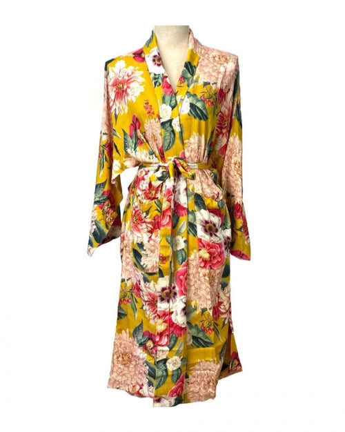 Fleur Diamond Kimono Robe - Ochre