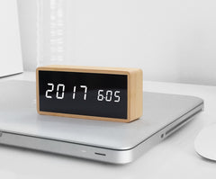 Wooden Mirror LED Alarm Clock 15cm