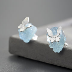 Sterling Silver Raw Aquamarine Earrings - Butterfly