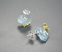Sterling Silver Raw Aquamarine Earrings - Butterfly