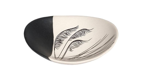 Coastal Toetoe Dipped Black on White - 10cm Porcelain Bowl