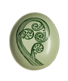 Ponga Frond 3 Dark Green On Light Green - 10cm Porcelain Bowl