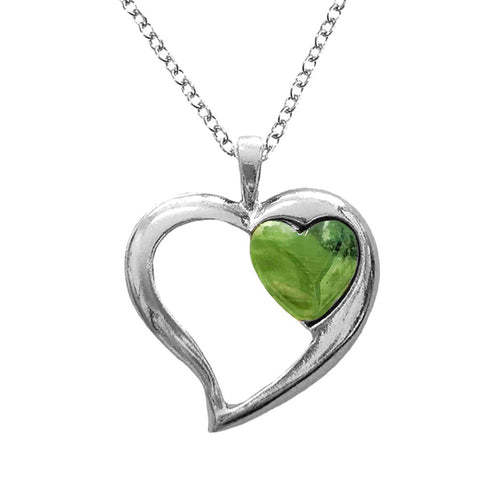 Greenstone heart Pendant Silver Plated Boxed