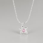 Sterling Silver Necklace - Pink Star